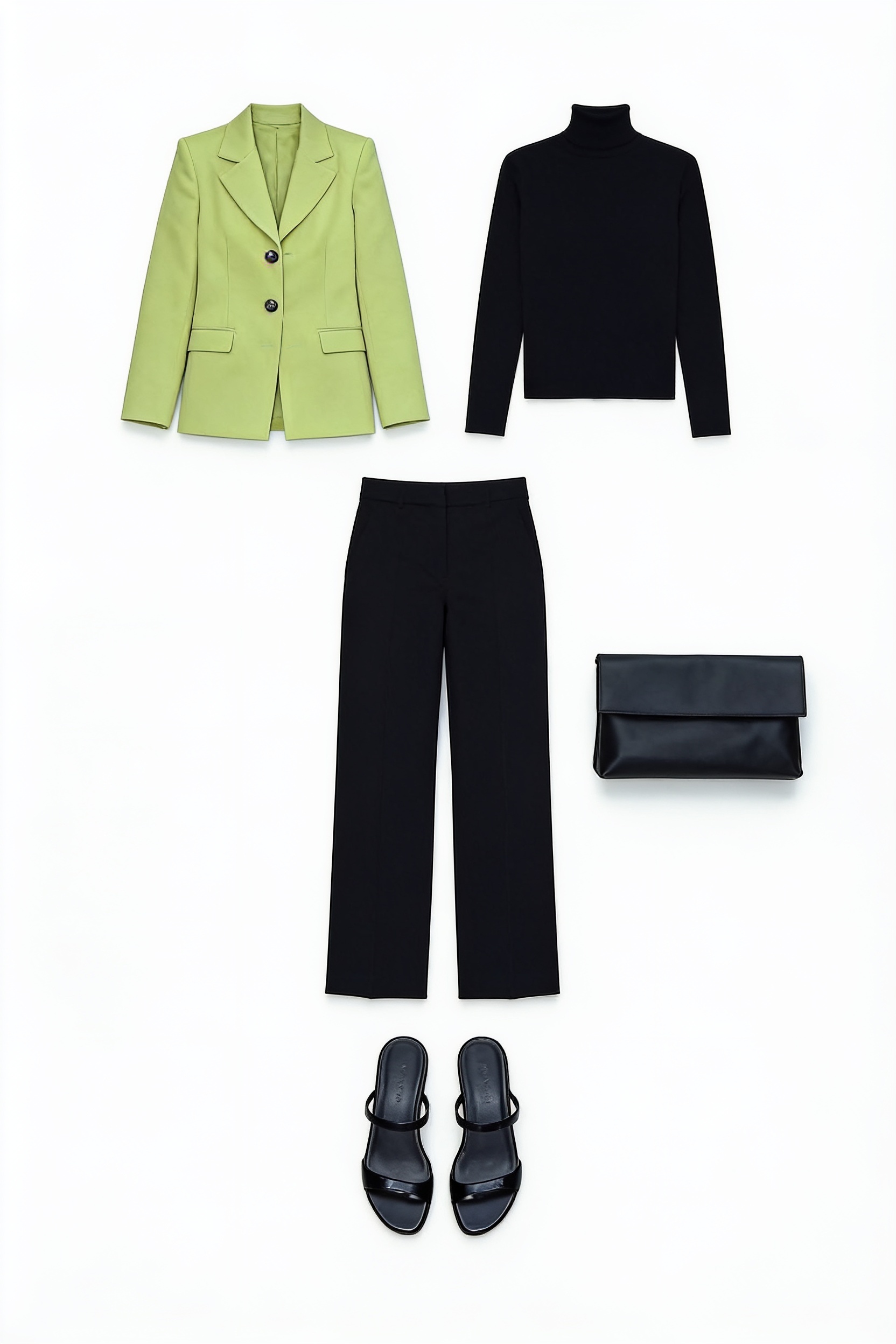 Lime blazer and black wide-leg trousers