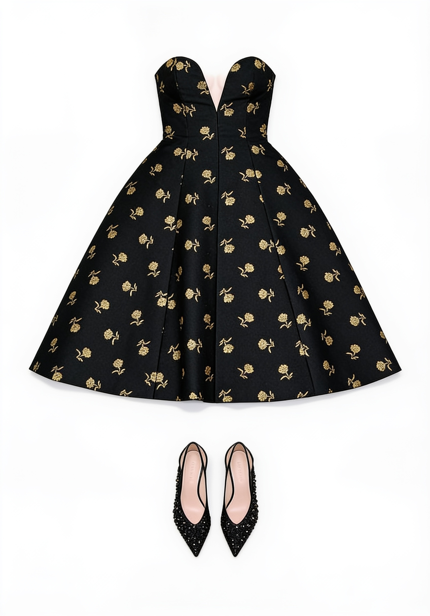 Black embellished sweetheart midi dress