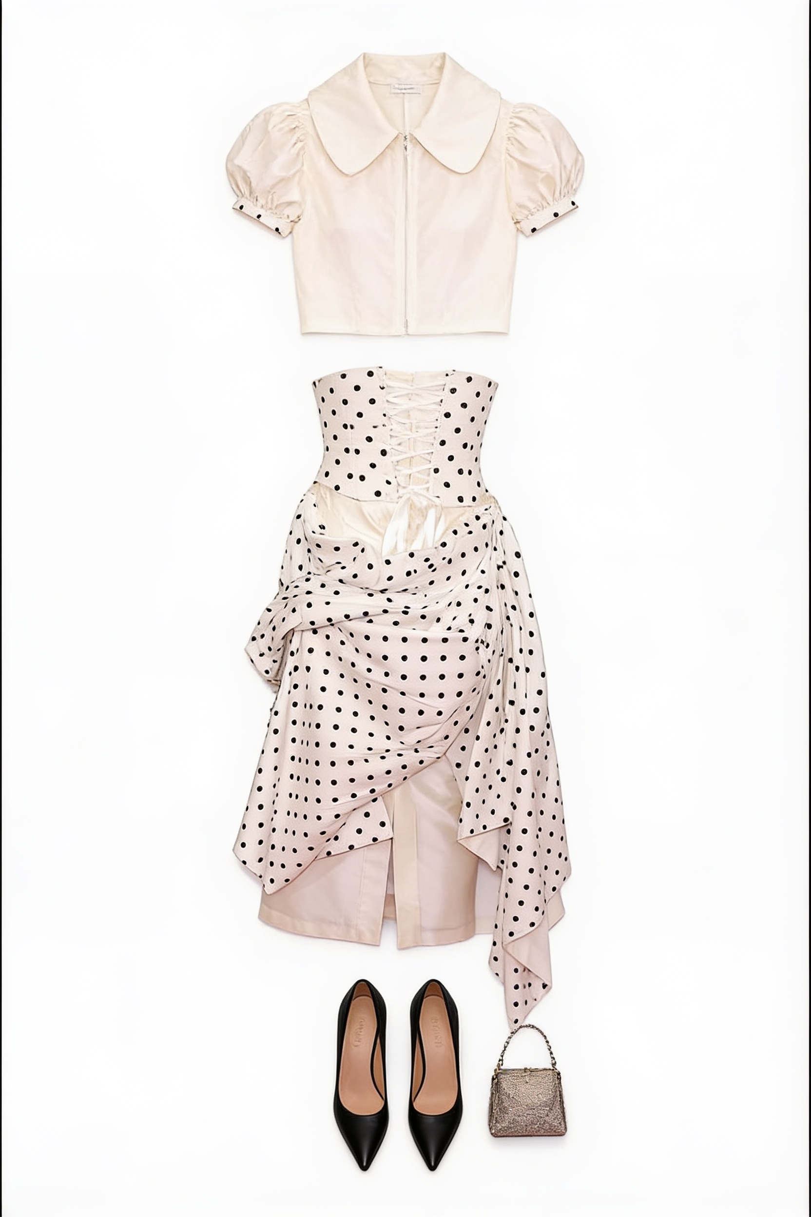 Ivory polka-dot corset dress
