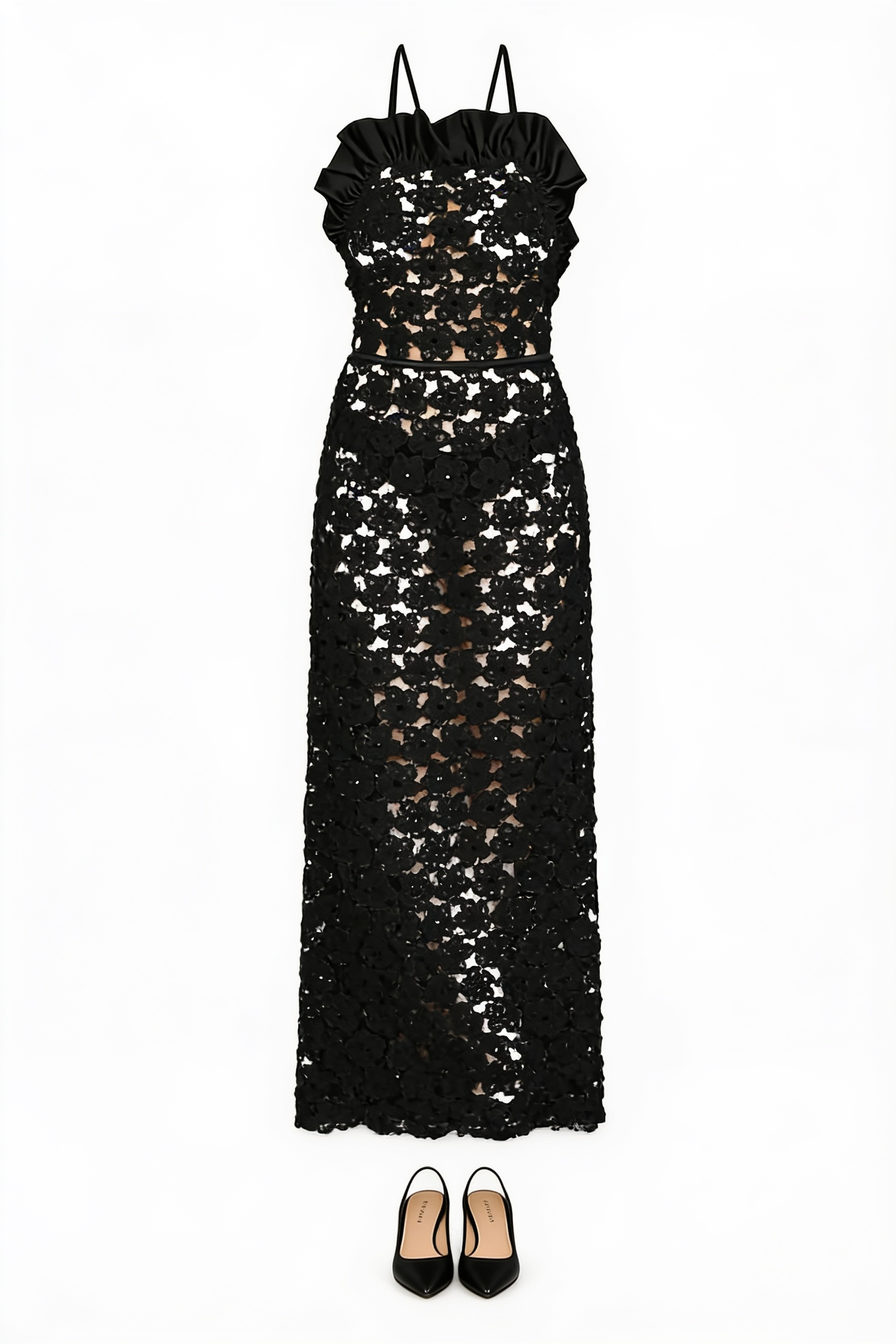 Black floral lace maxi dress
