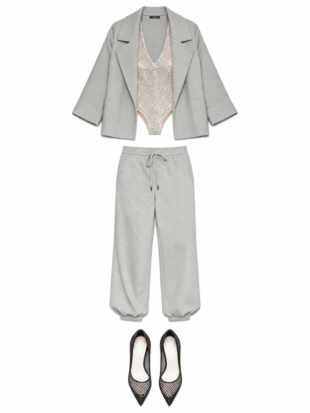 Grey waistcoat and wide-leg trouser suit