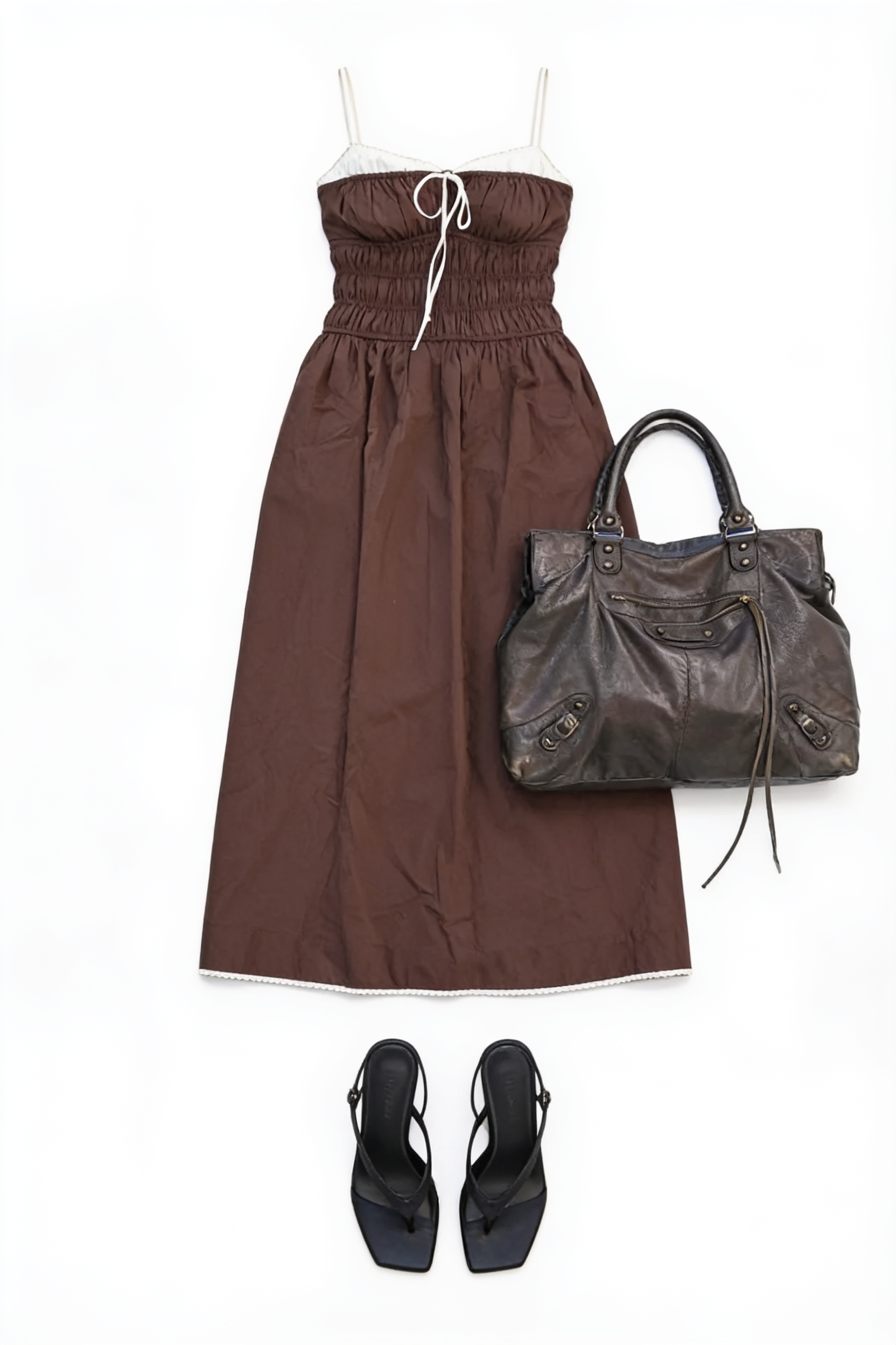 Chocolate smocked tie-front dress