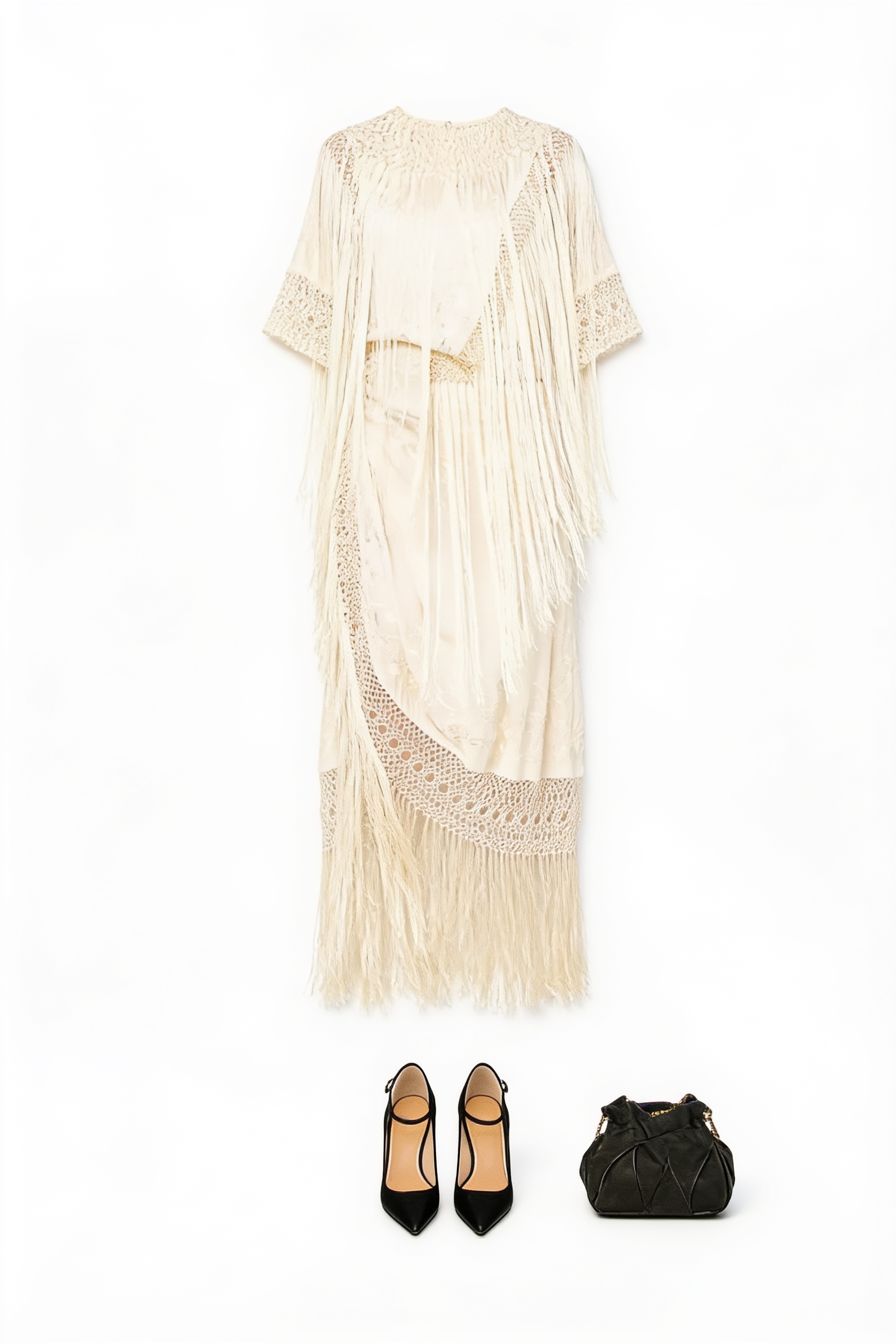 Ivory fringed cape dress