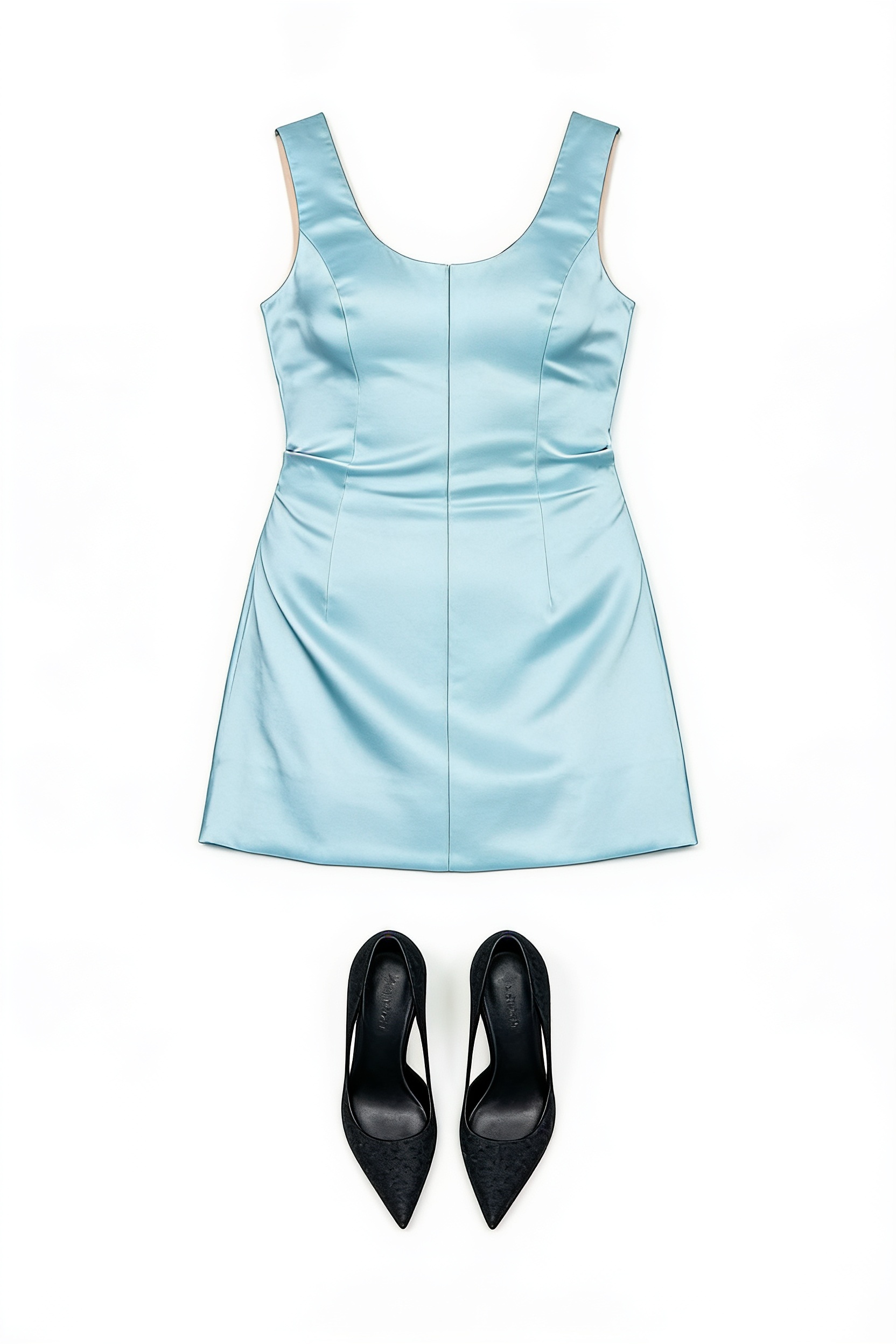Ice blue satin scoop-neck mini dress