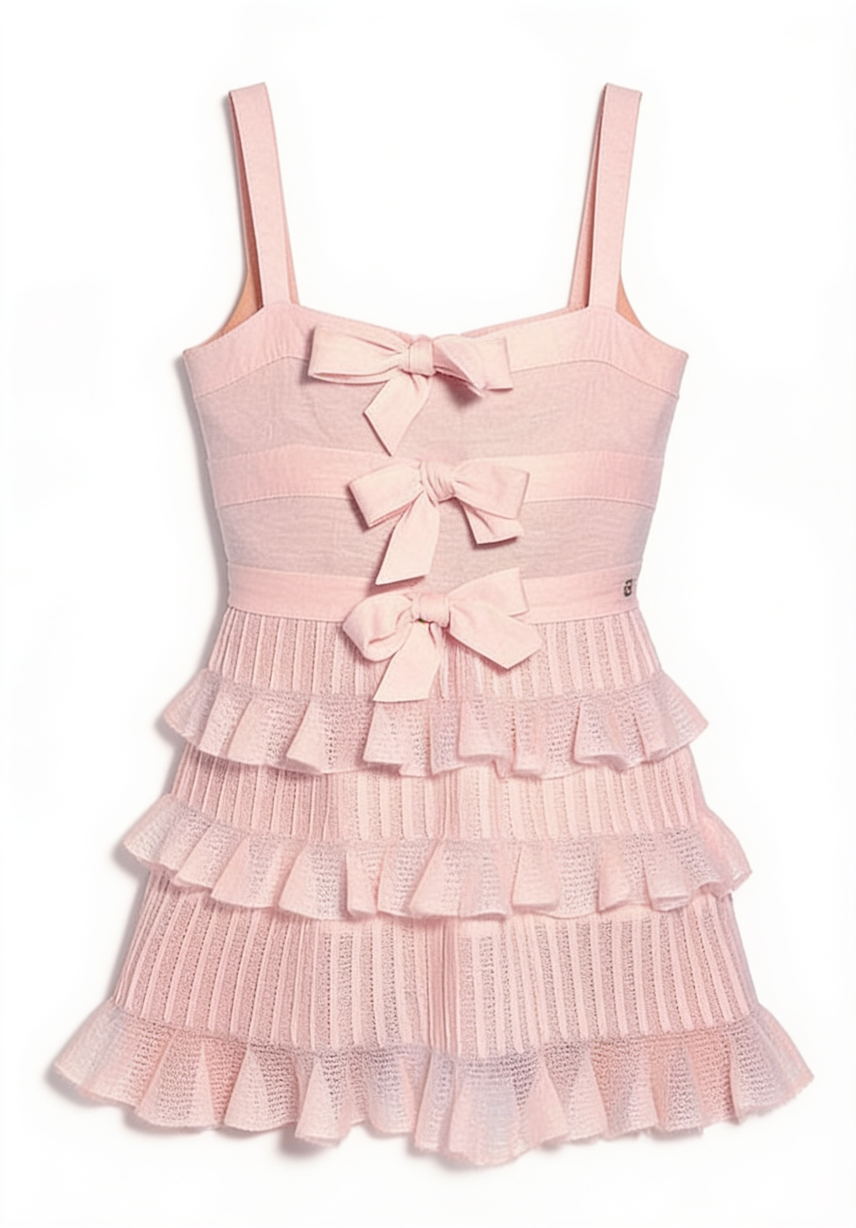 Blush bow tiered mini dress