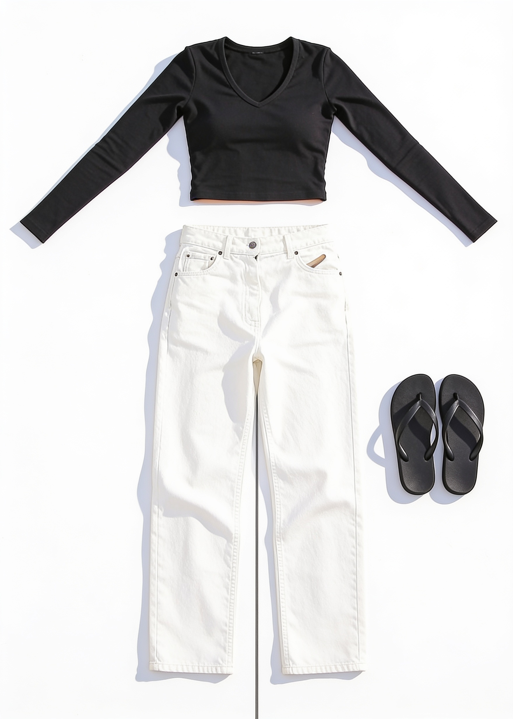 Black cropped top and white jeans