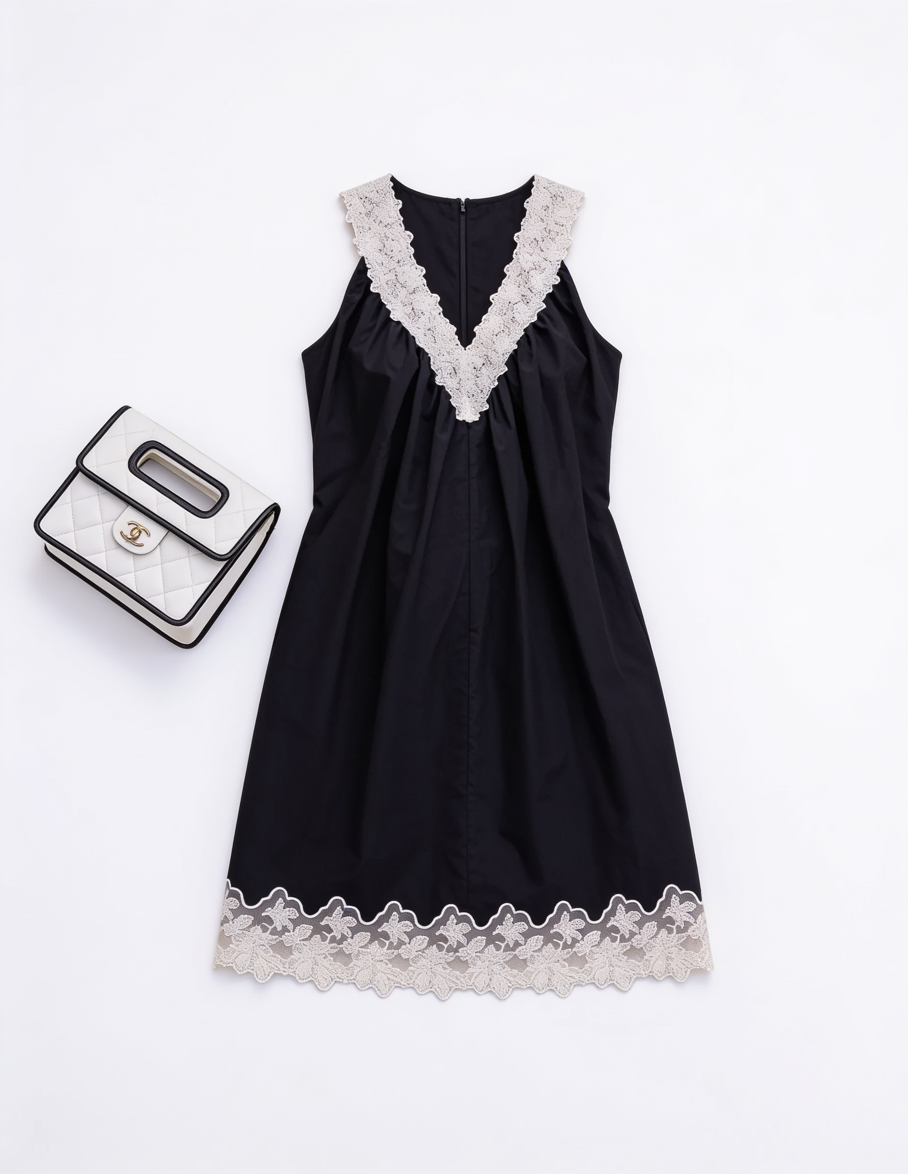 Black lace-trim mini dress