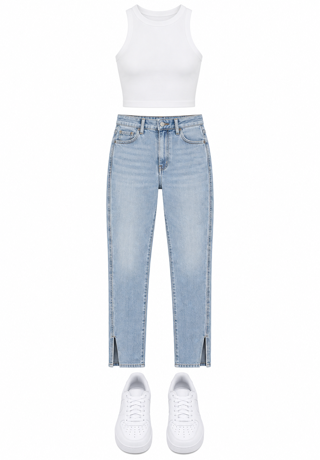 White crop top and light-wash jeans
