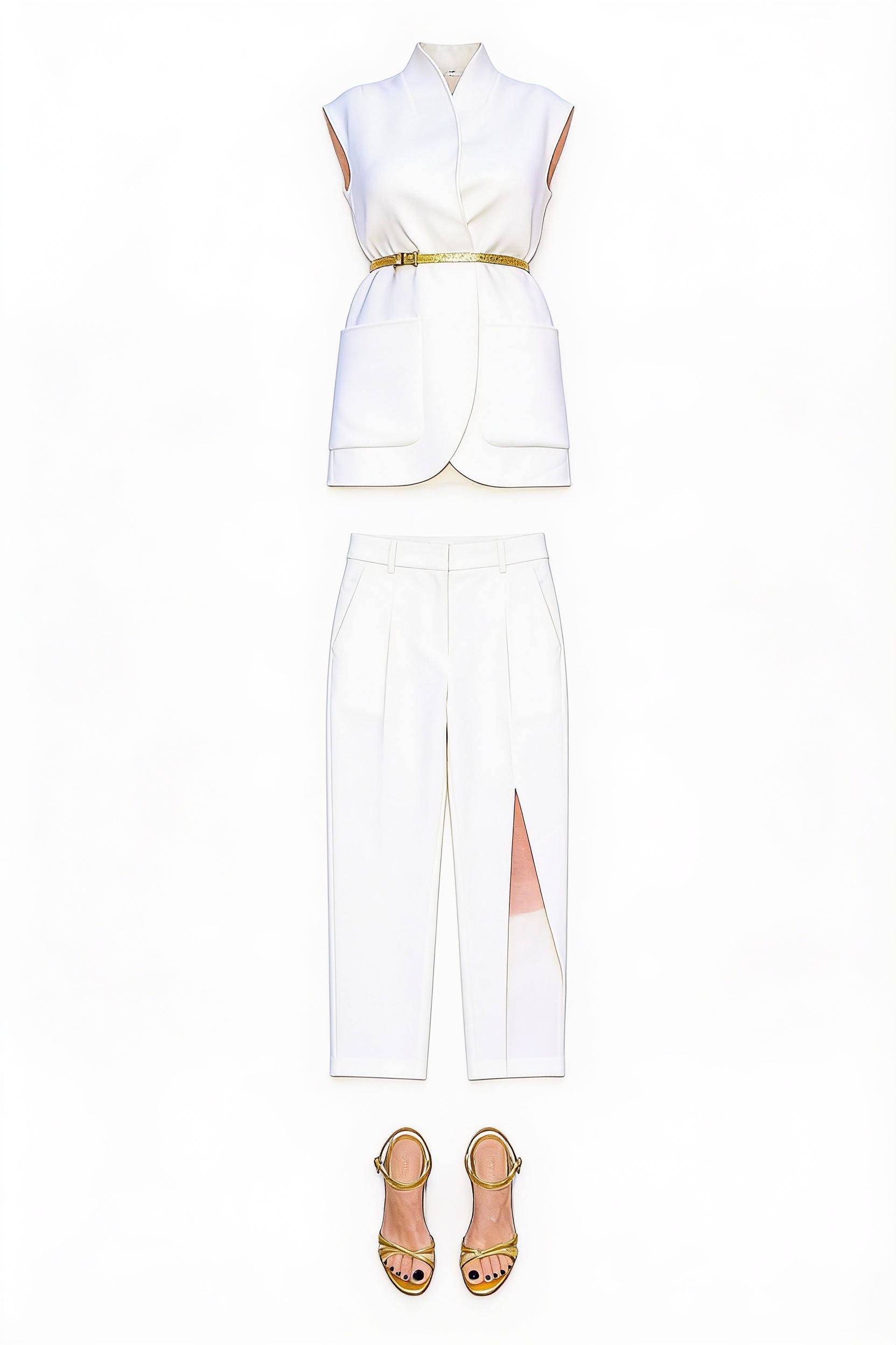 White waistcoat and slit skirt