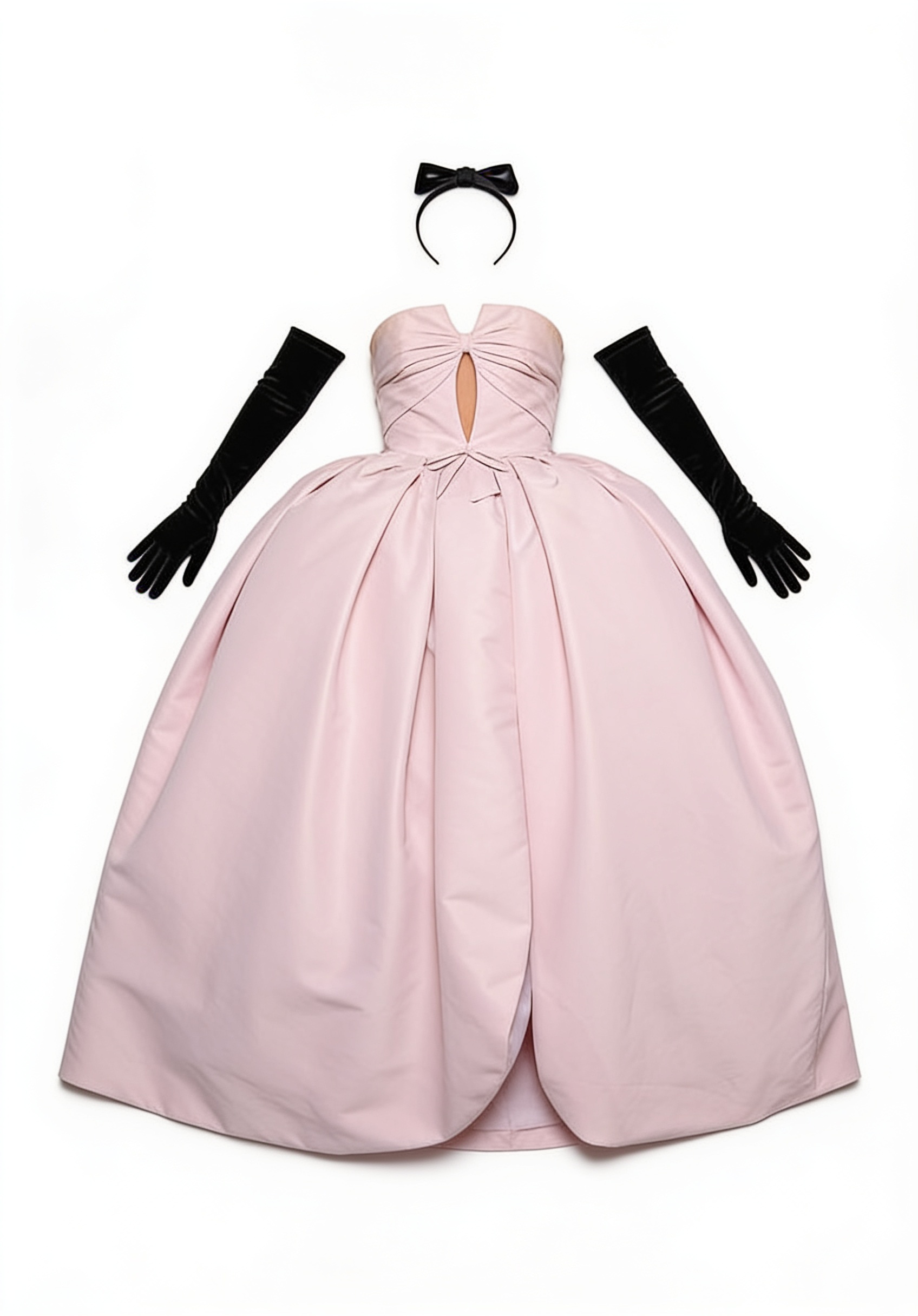 Blush strapless ball gown with black bow